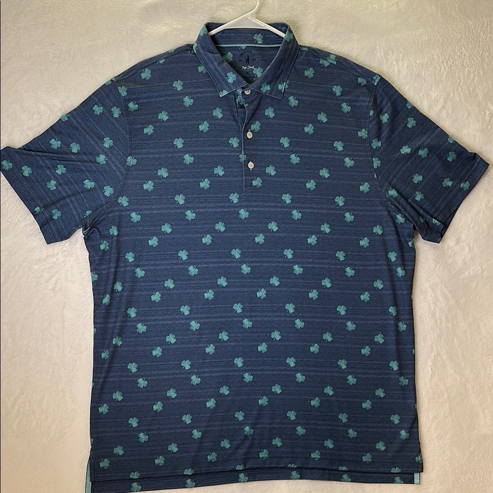 johnnie-O Navy Polo with Teal Clover Motif